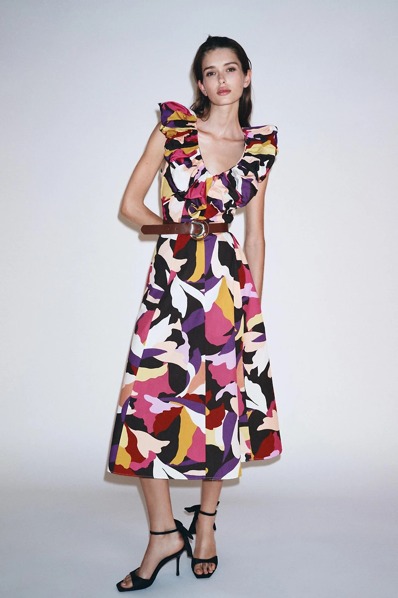 ROBE MIDI EN POPELINE IMPRIMÉE