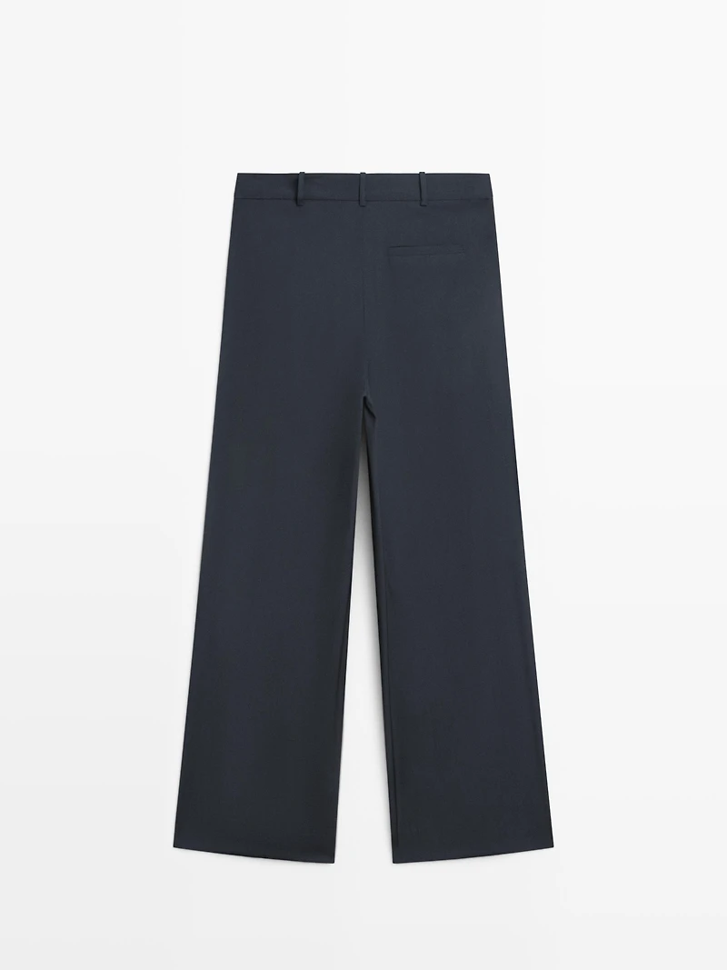 Pleated wool blend trousers