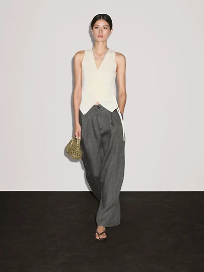 Knit crossover waistcoat with drawstring