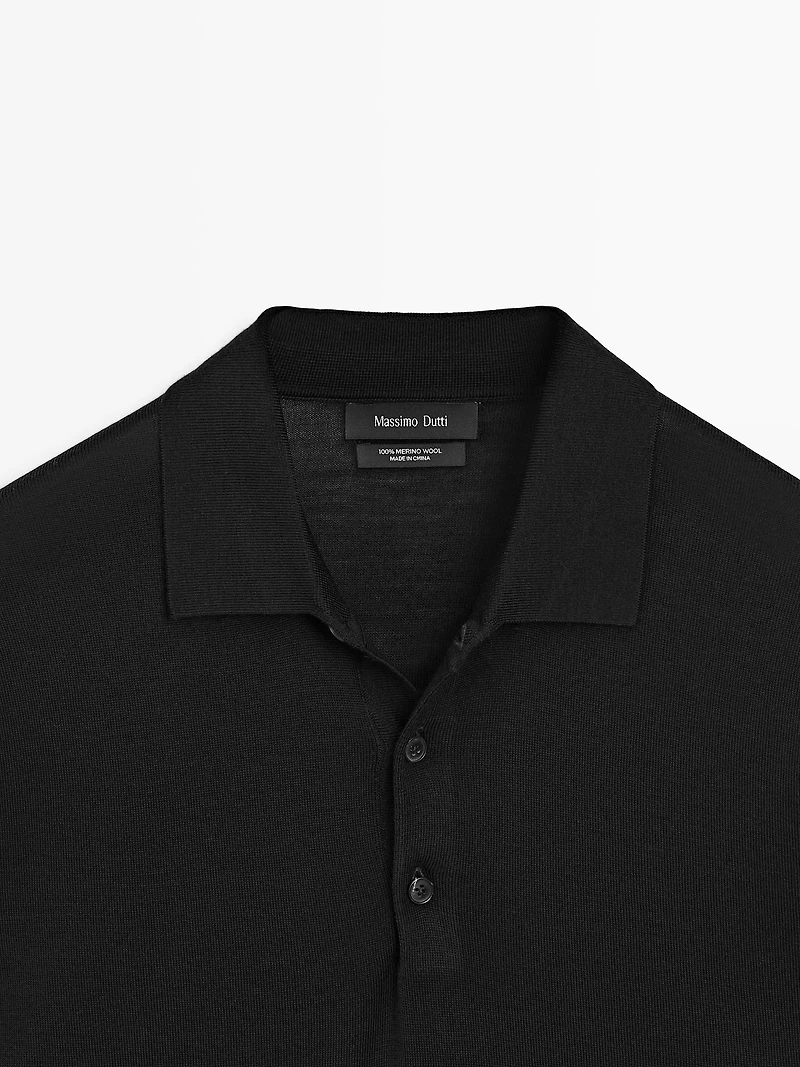 Wool knit sweater with polo collar