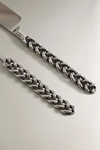 ENSEMBLE PANTOUFLES À BOUT OUVERT ET COUTEAU À TARTE MANCHE TRESSÉ MÉTAL