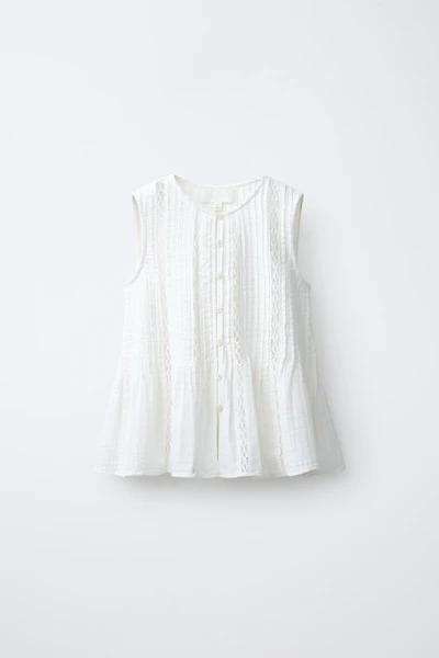 LACE INSERT PIN TUCK BLOUSE