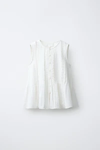 LACE INSERT PIN TUCK BLOUSE
