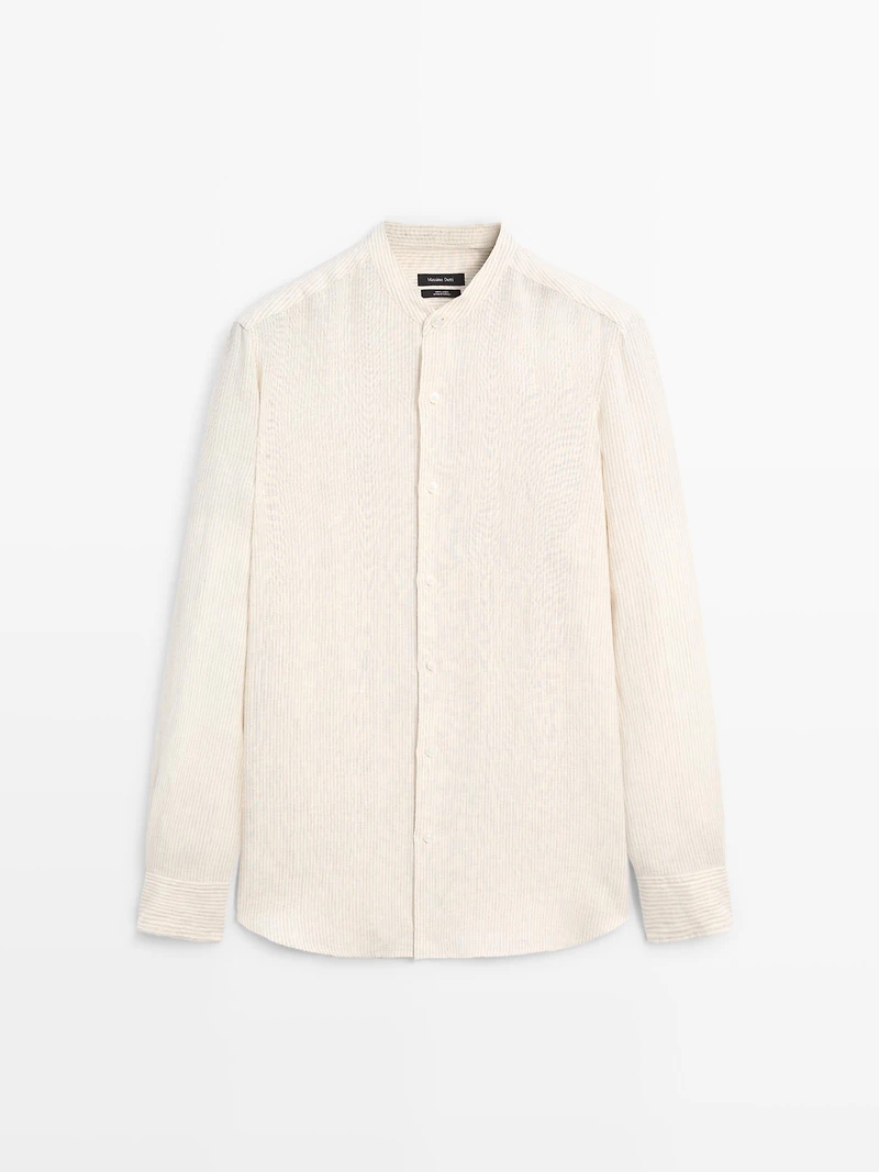Regular fit striped 100% linen shirt