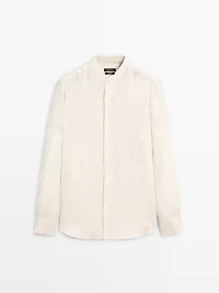 Regular fit striped 100% linen shirt