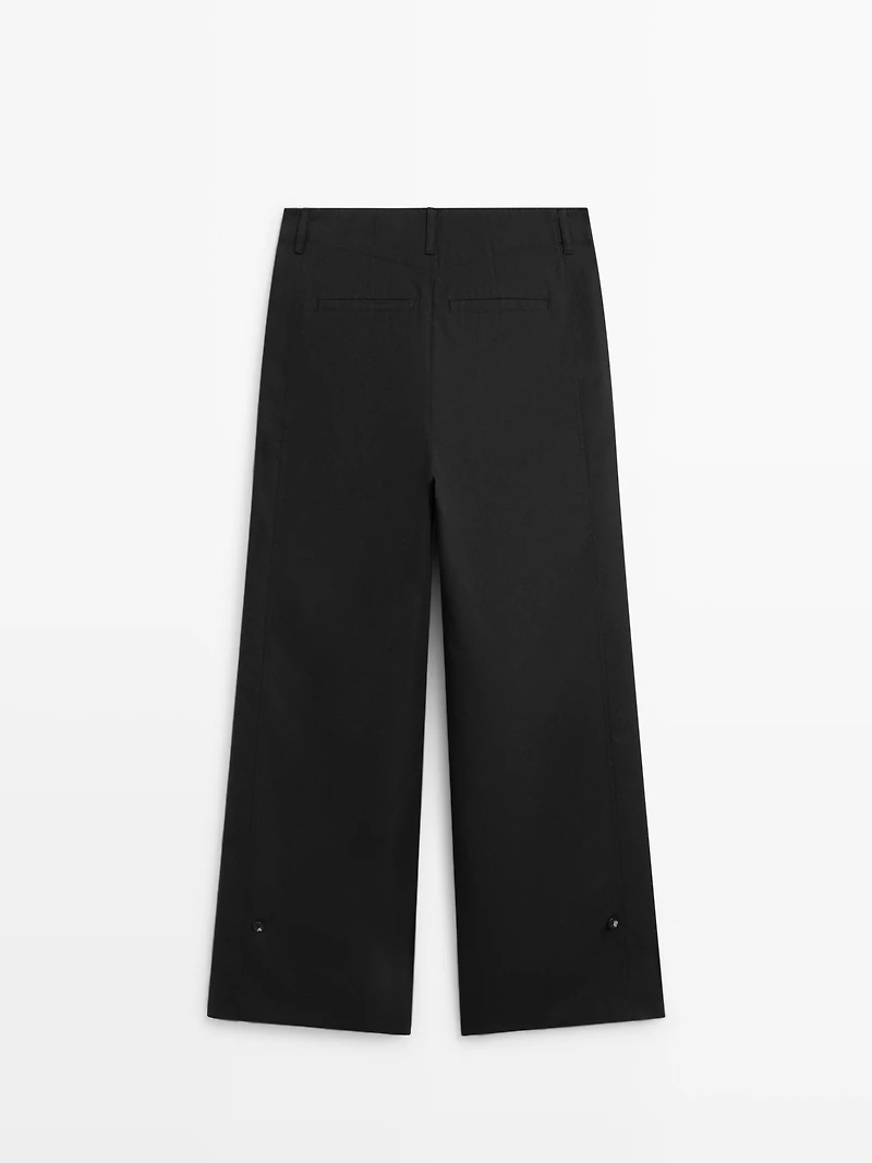 Cotton blend trousers with hem detail