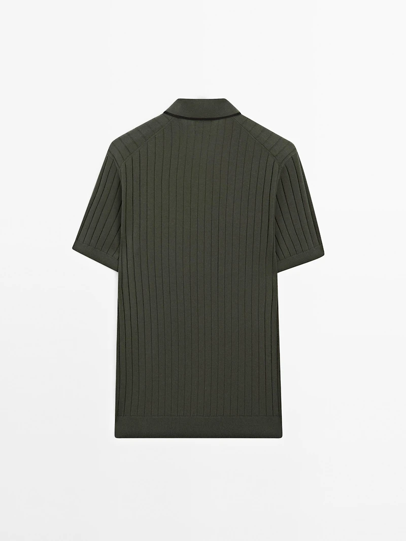 Ribbed knit polo shirt
