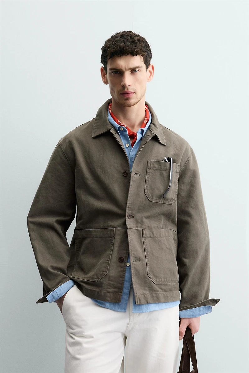 WASHED CANVAS RELAXED FIT OVERSHIRT