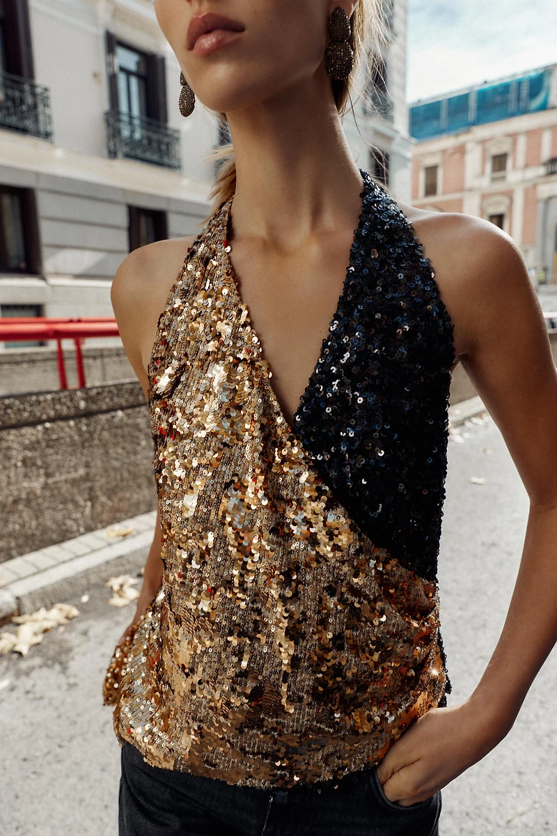 COMBINED SEQUIN HALTER TOP