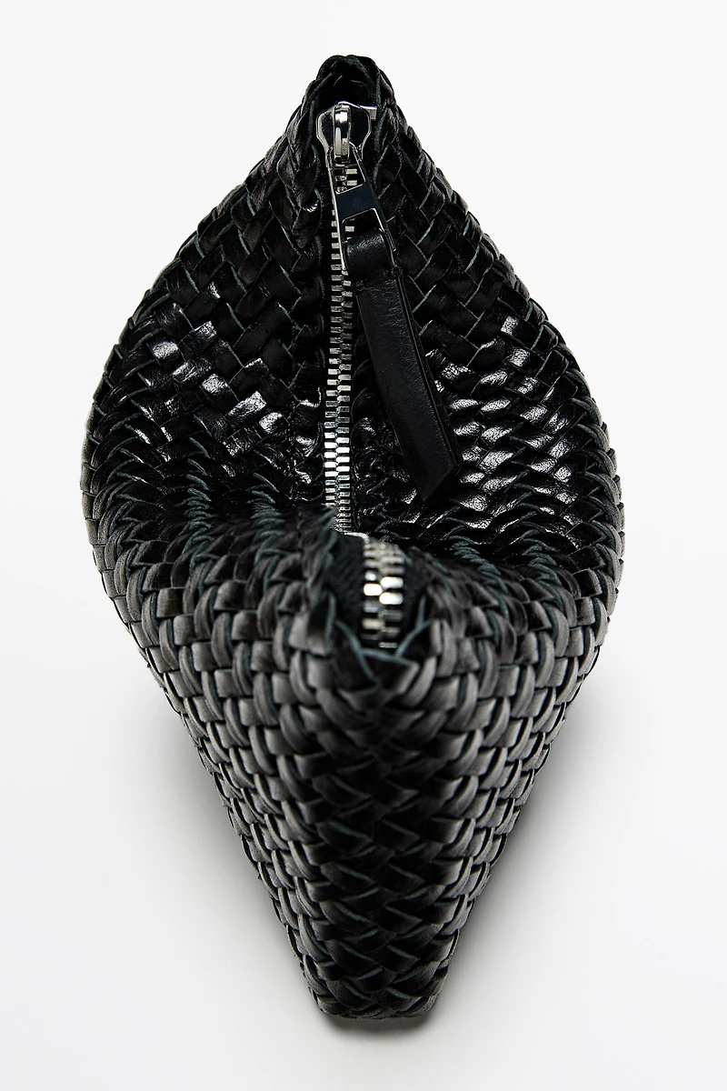 Braided nappa leather pouch bag