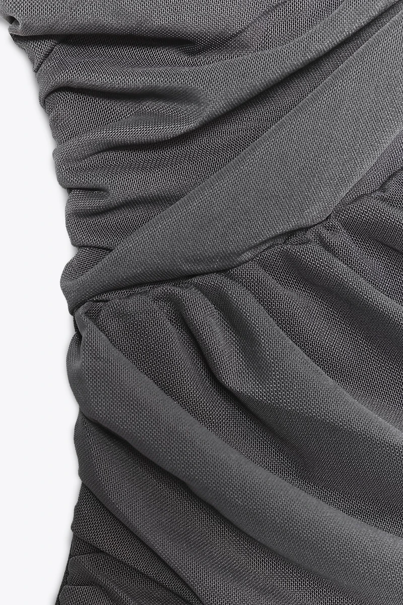 DRAPED ASYMMETRIC TULLE BODYSUIT