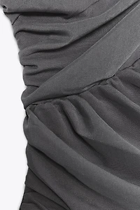 DRAPED ASYMMETRIC TULLE BODYSUIT