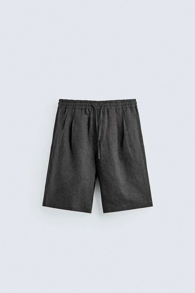 SHORT 100% LIN À PLIS