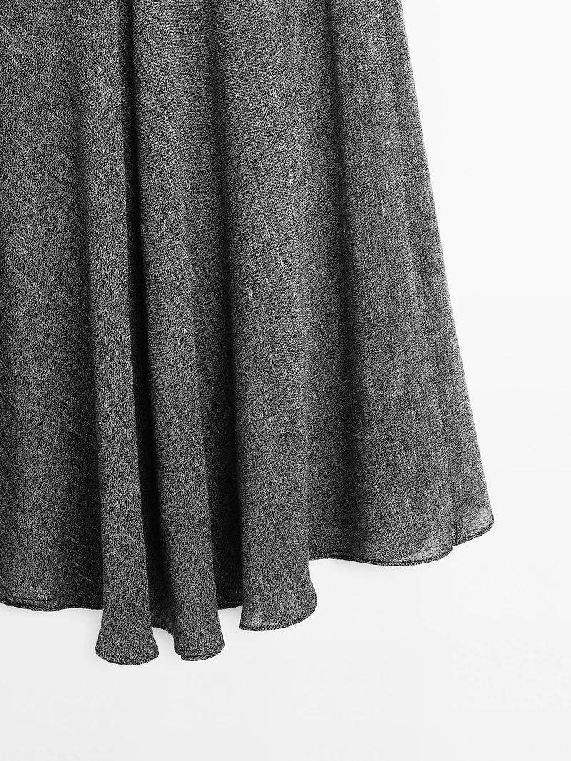 Linen blend midi skirt with flounce