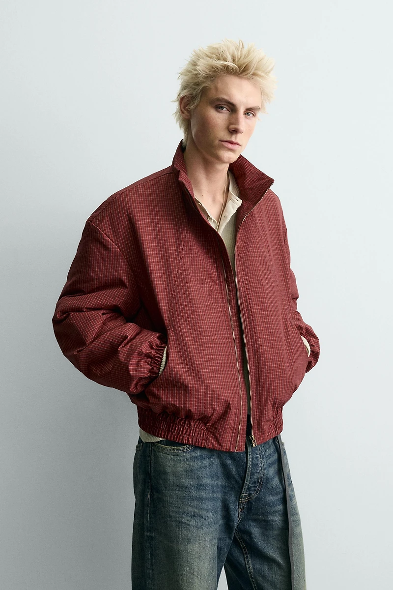 PLAID PUFFER WINDBREAKER JACKET