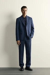LINEN AND WOOL BLEND REGULAR FIT SUIT PANTS