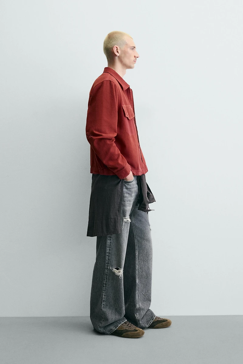 CROPPED FIT RIPPED EFFECT JACKET
