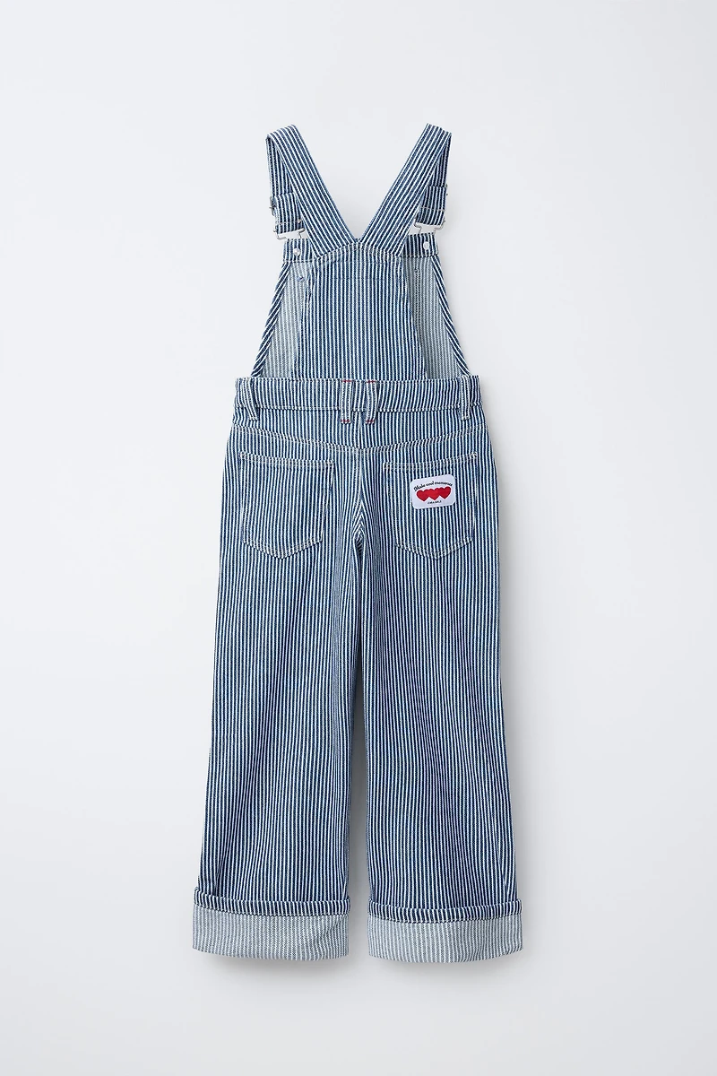 LONG STRIPED DENIM OVERALLS