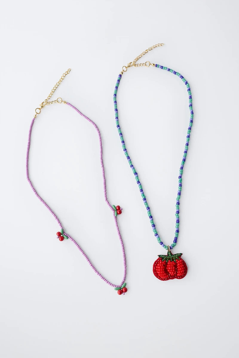 PACK OF TWO TOMATO BEAD NECKLACES