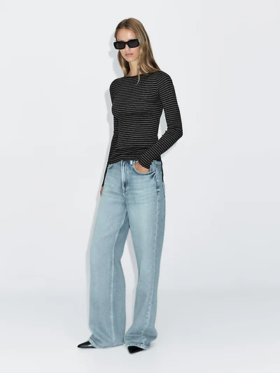 Striped long sleeve T-shirt with trim detail