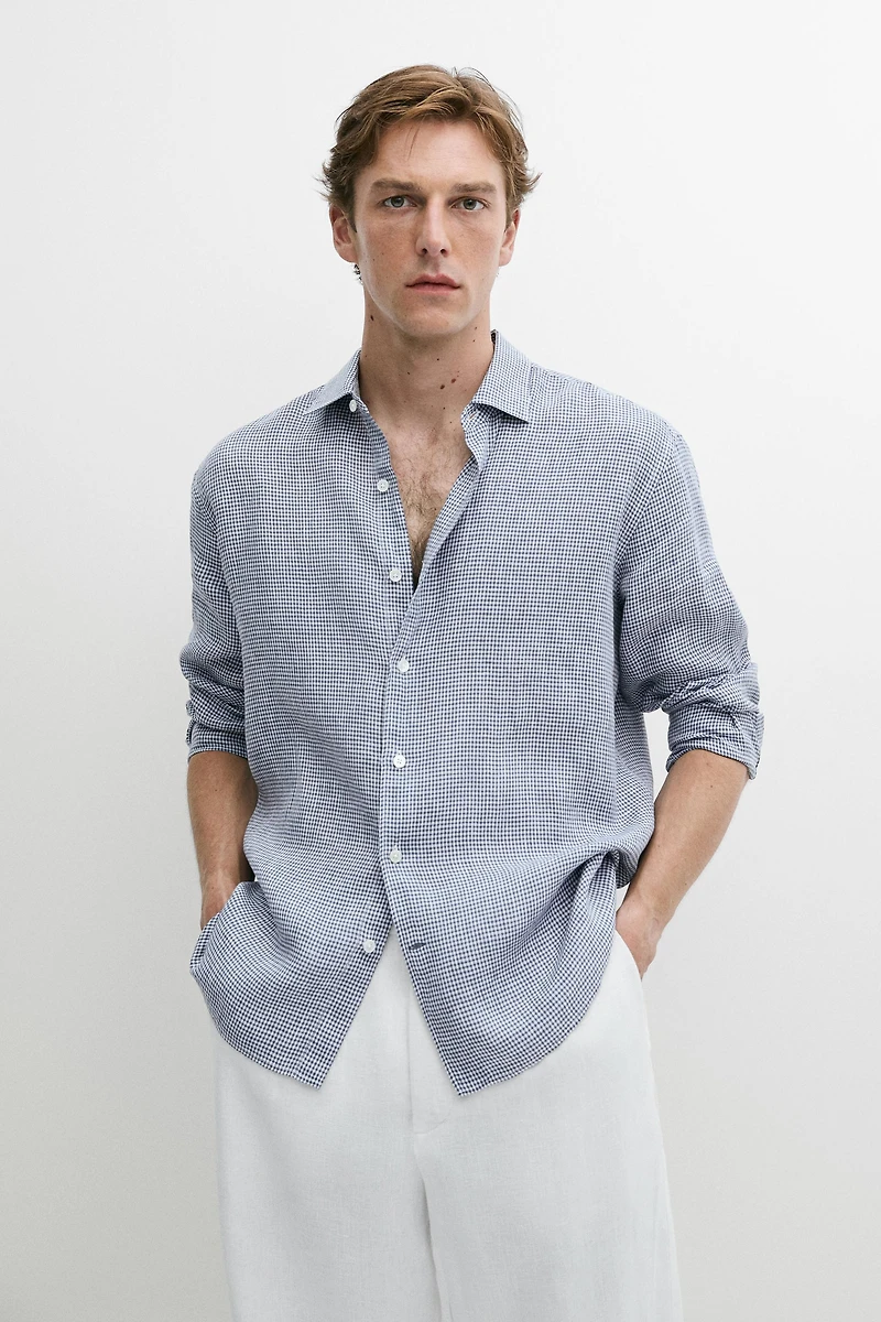 100% linen regular fit gingham shirt
