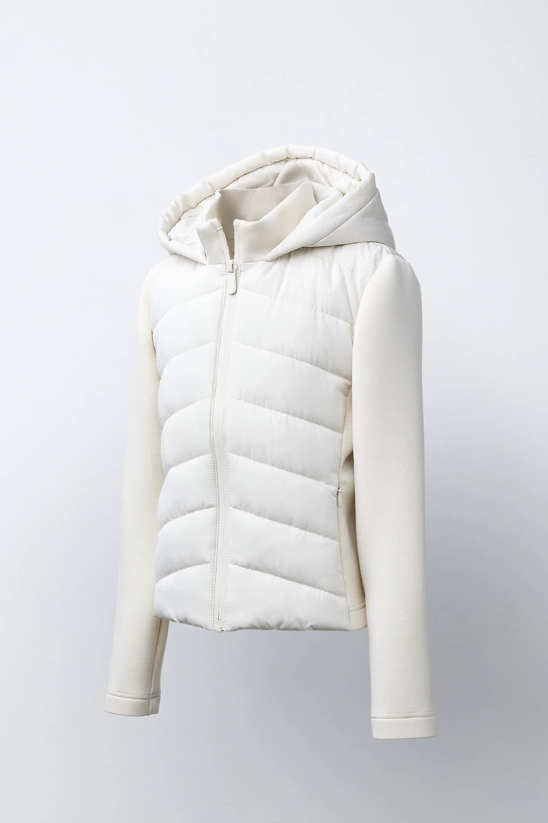 PUFFER JACKET WITH NEOPRENE EFFECT SLEEVES