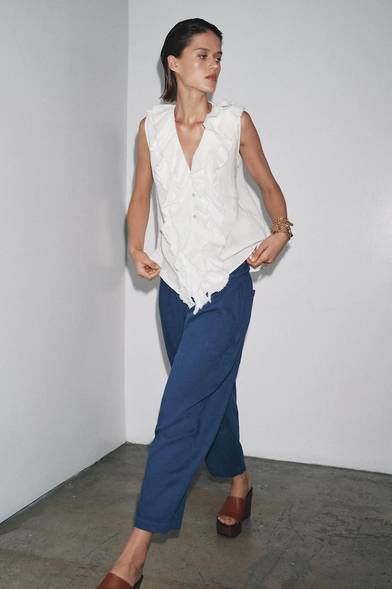 ZW COLLECTION LINEN RUFFLE SHIRT