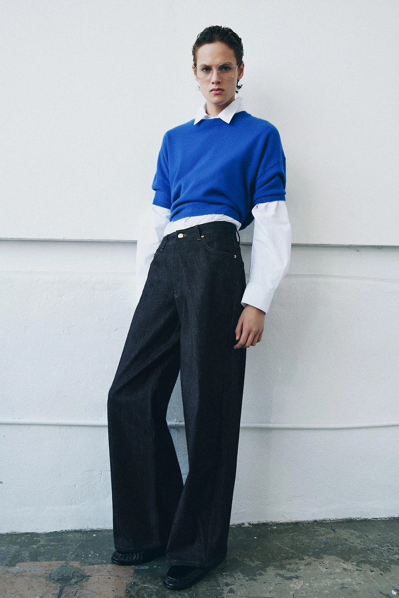 ZW COLLECTION RELAXED PLEATED MID-RISE JEANS