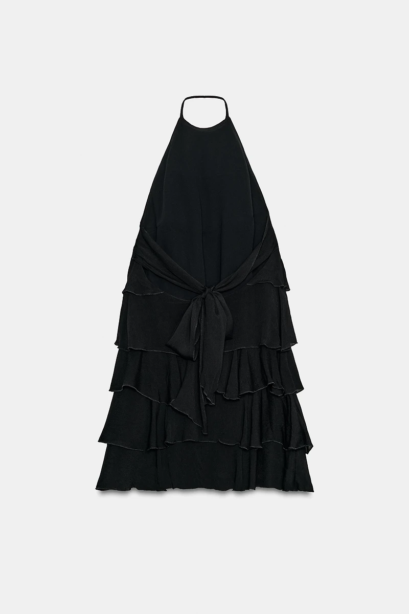 ROBE COURTE HALTER À VOLANTS