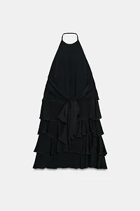 ROBE COURTE HALTER À VOLANTS