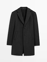 100% wool long coat with lapel collar