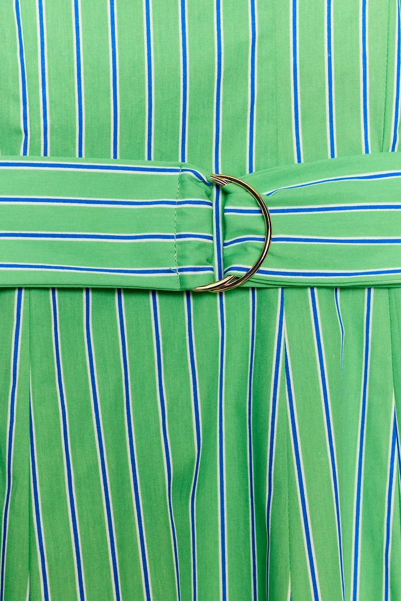 STRIPED BELTED MIDI DRESS