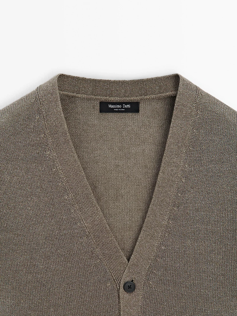 Linen blend knit cardigan