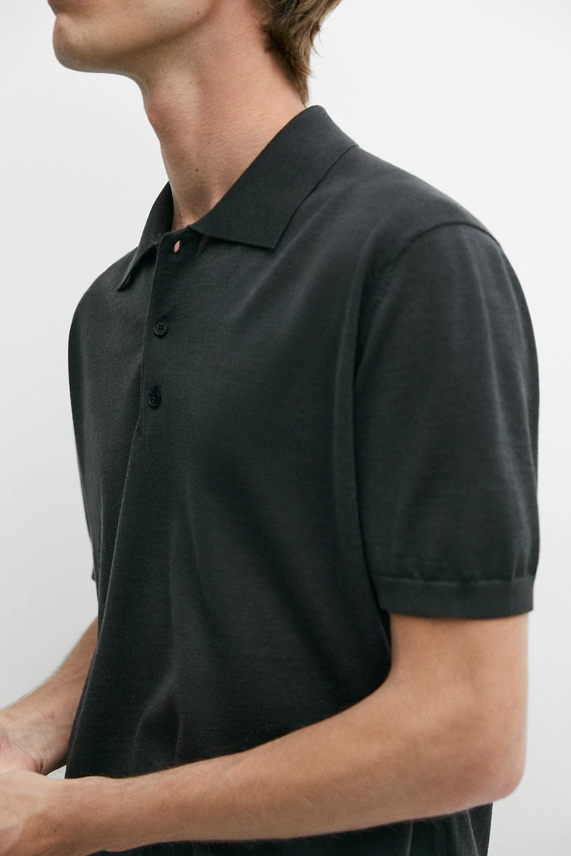 Wool blend knit polo shirt