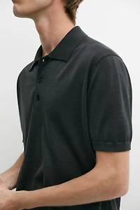 Wool blend knit polo shirt