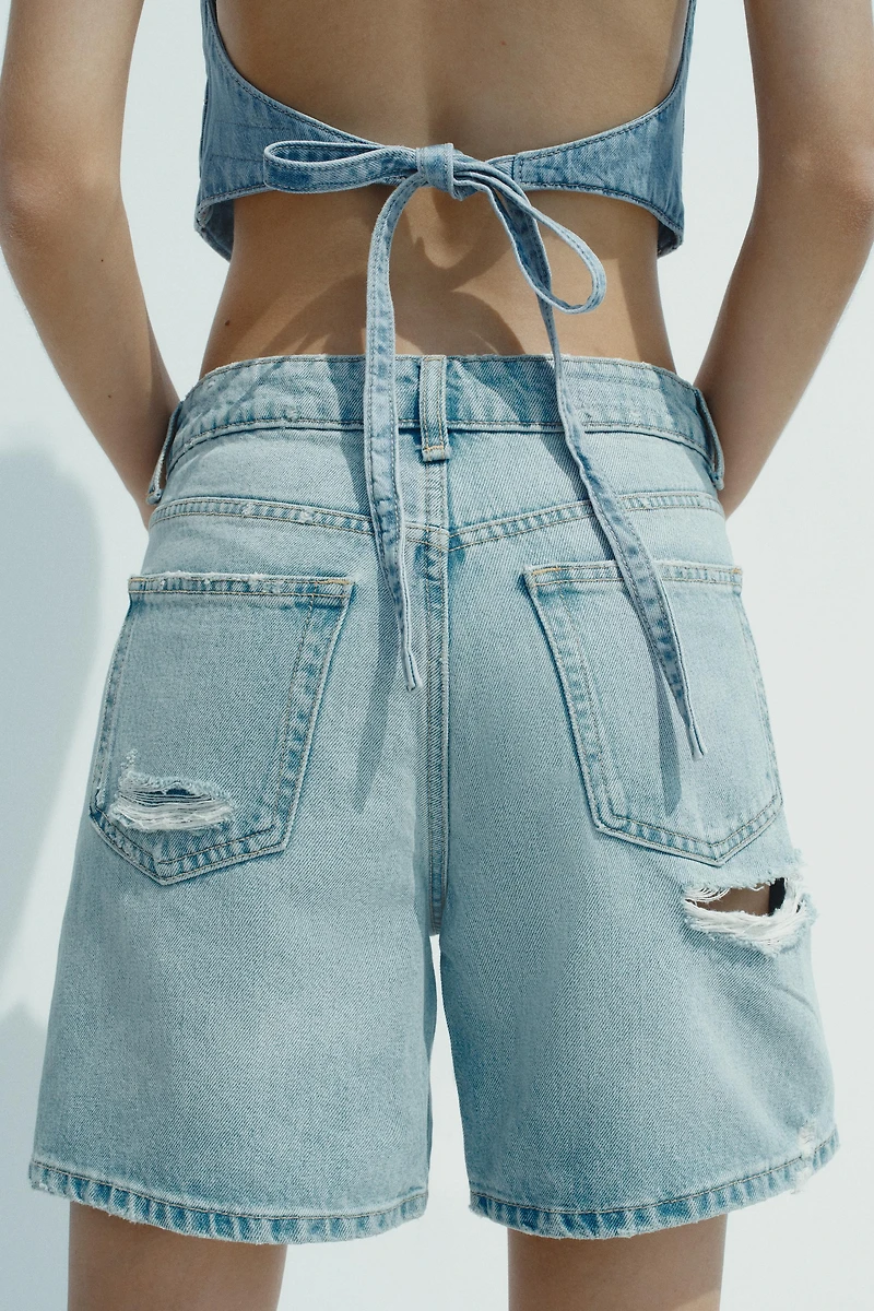 MID-RISE RIPPED TRF DENIM SHORTS