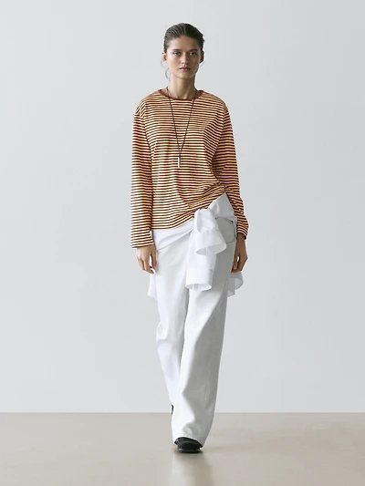 Striped long sleeve cotton T-shirt
