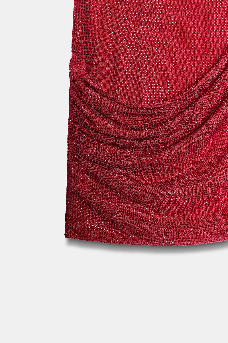 RHINESTONE DRAPED MINI SKIRT