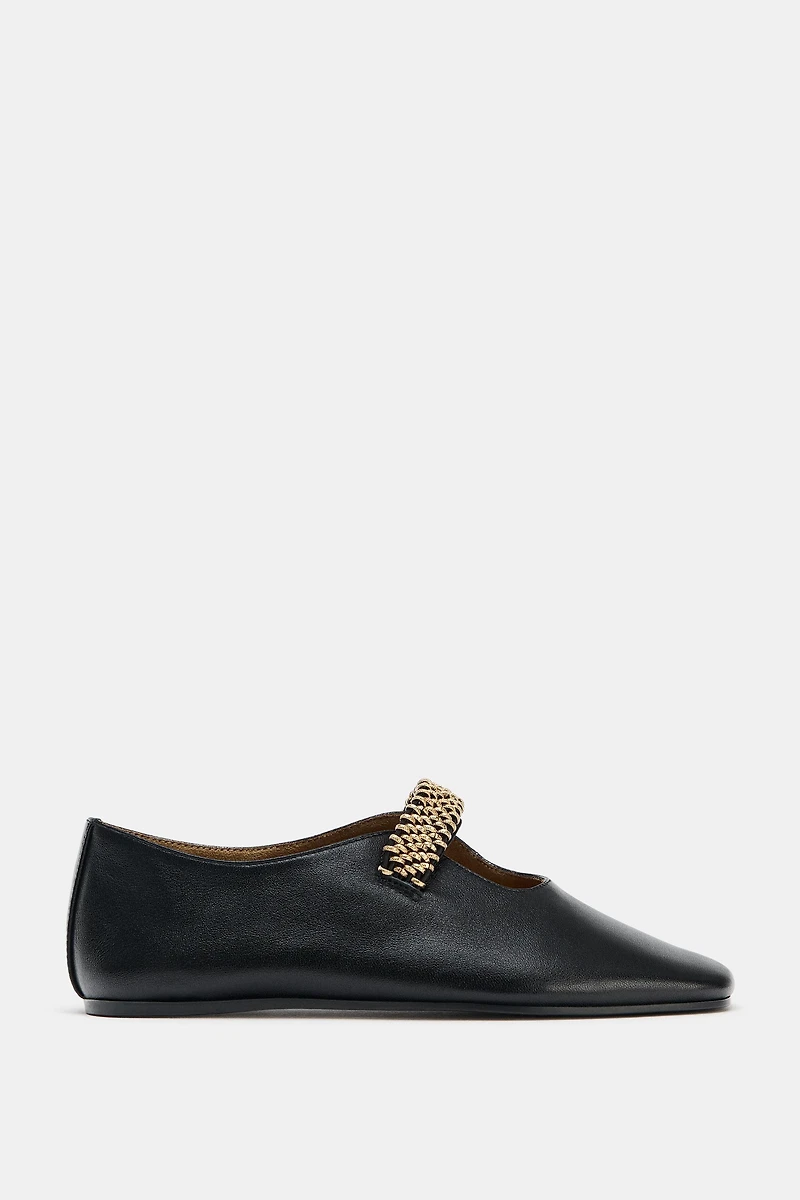 BALLERINE CUIR BANDE MÉTALLIQUE