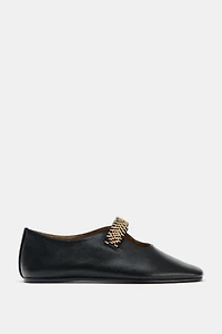 BALLERINE CUIR BANDE MÉTALLIQUE