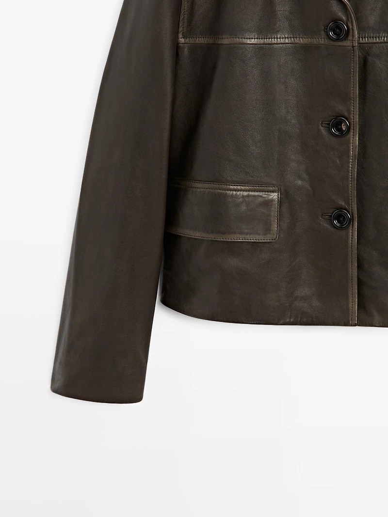 Nappa leather jacket with lapel collar