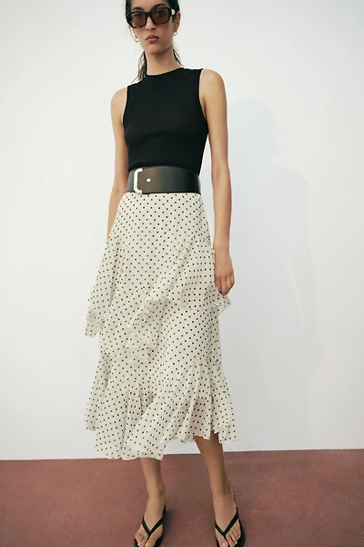 ROBE BIMATIÈRE À POIS AVEC VOLANTS ET CEINTURE