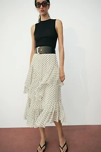 ROBE BIMATIÈRE À POIS AVEC VOLANTS ET CEINTURE