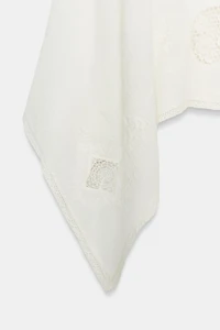 ASYMMETRIC EMBROIDERED GAUZE TOP