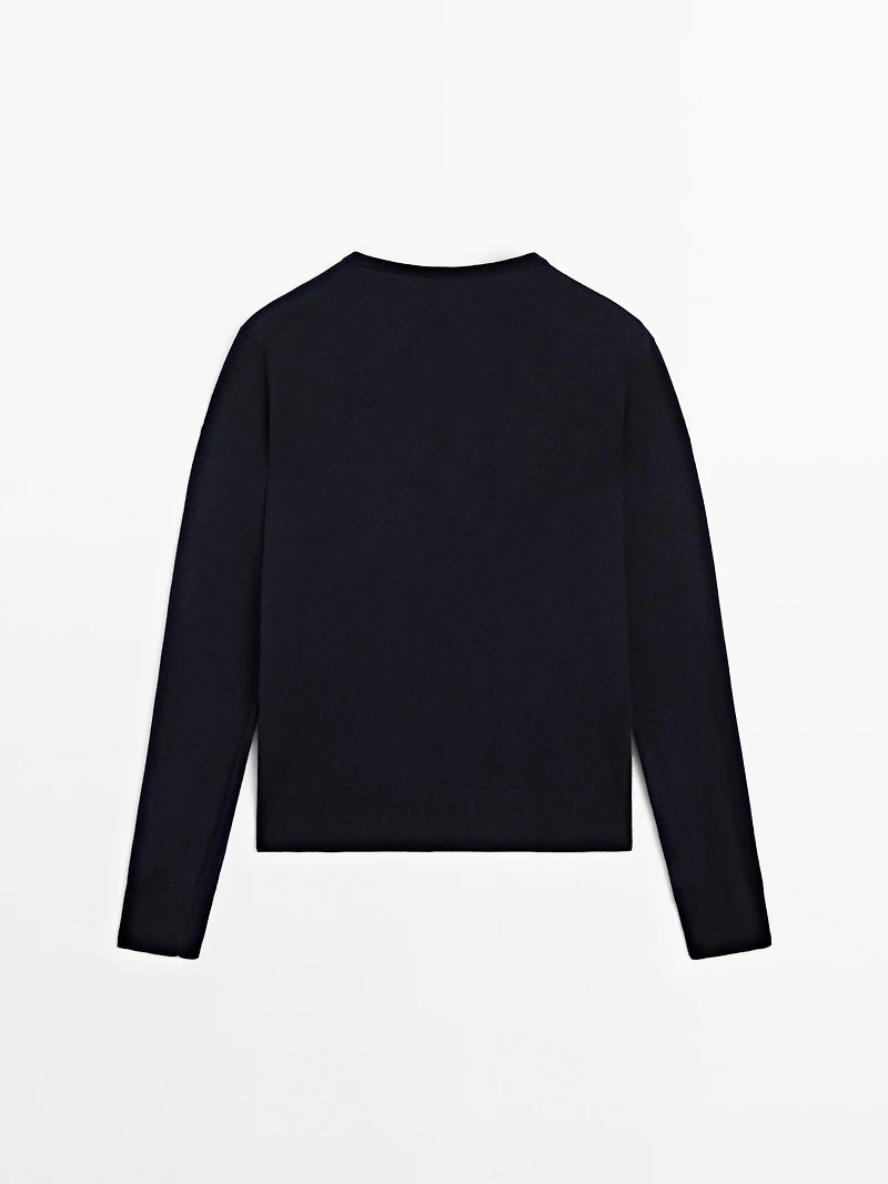 Wool blend V-neck knit sweater