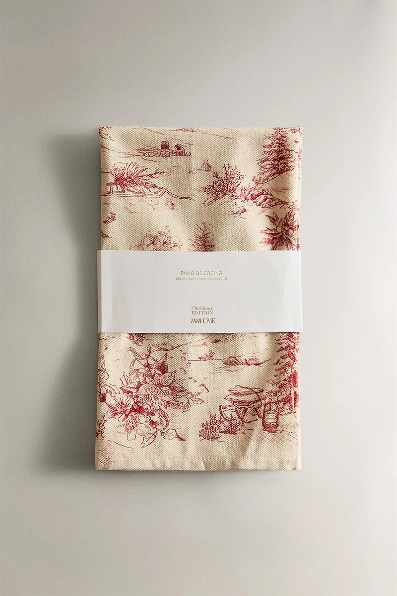 SET OF COTTON CHRISTMAS COUNTRYSIDE HOUSE KITCHEN TOWELS (SET OF 2)