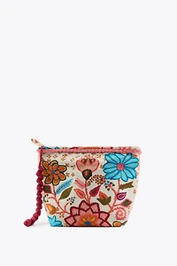 EMBROIDERED FLORAL PRINT TOILETRY BAG