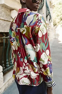 FLORAL PRINT SATIN EFFECT SHIRT