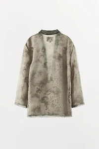 BEADED PRINT ORGANZA KIMONO