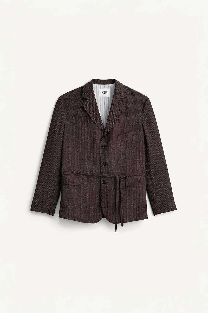STRIPED VISCOSE - LINEN SUIT JACKET
